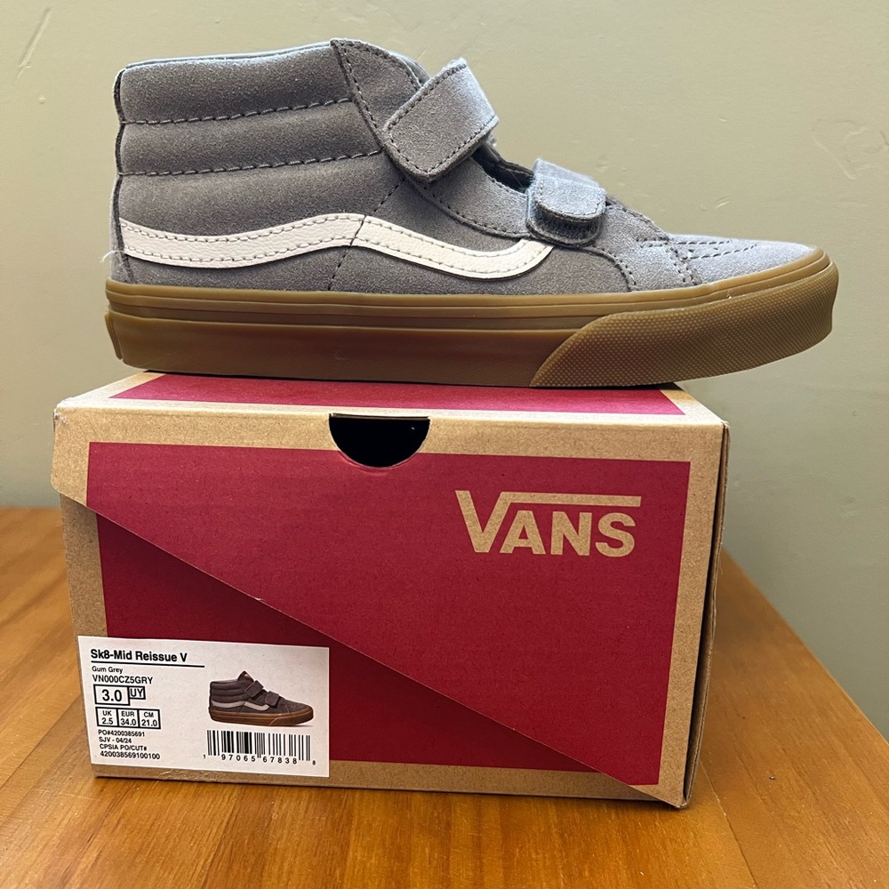 Vans sk8-mid reissue boys size 3 gum grey